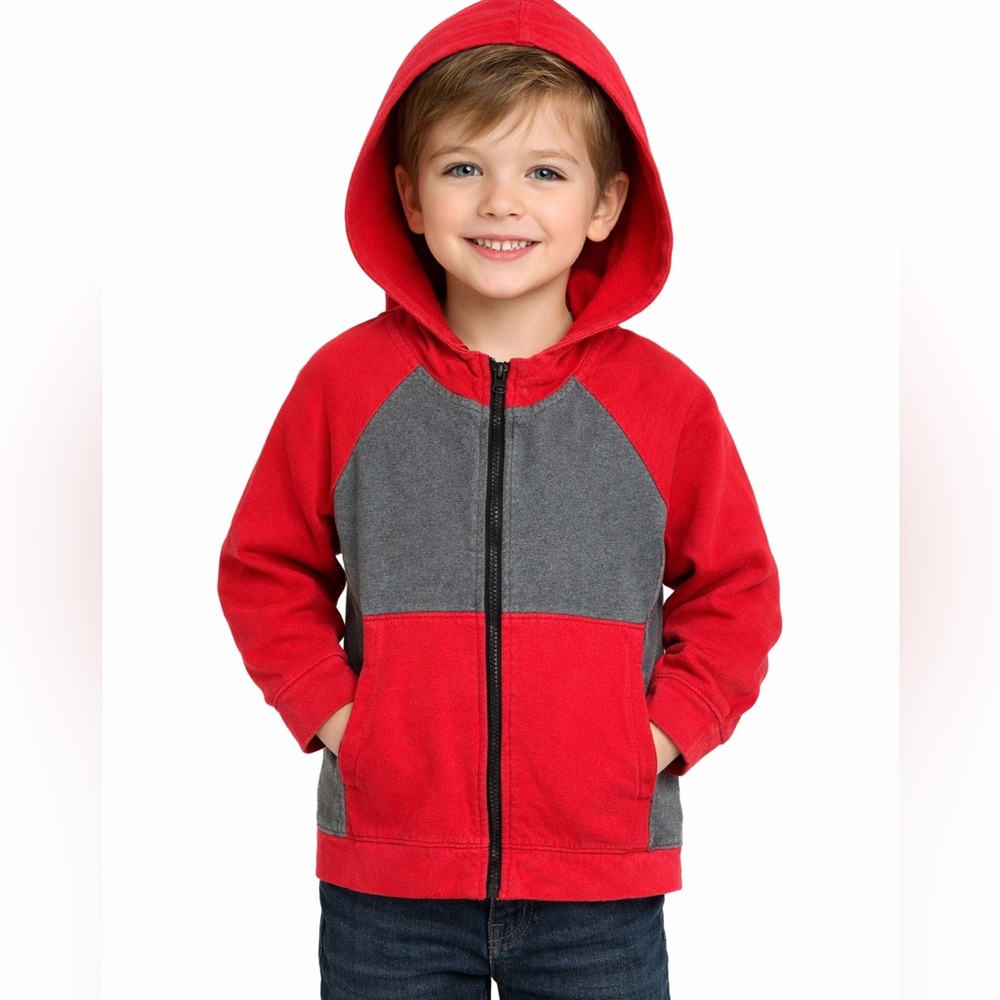 MTA Sport Boys Full Zip Hoodie Sweatshirt Jacket Size XS (5) Red Gray